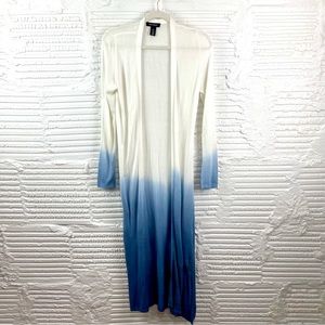 White House Black Market White & Blue Ombre Long Open Lightweight Cardigan XS